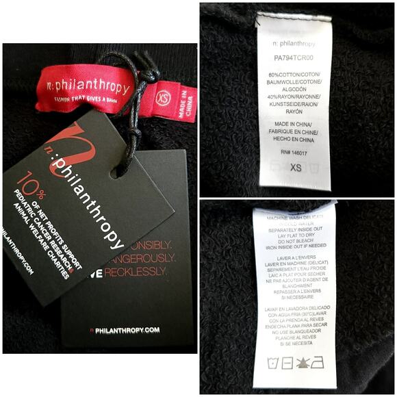 n:PHILANTHROPY Derby Jogger distressed cropped sweatpants in black cat Sz XS NEW - Picture 6 of 8